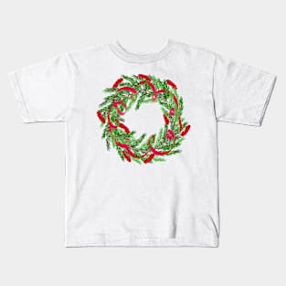 Christmas wreath with red berries and ribbons Kids T-Shirt